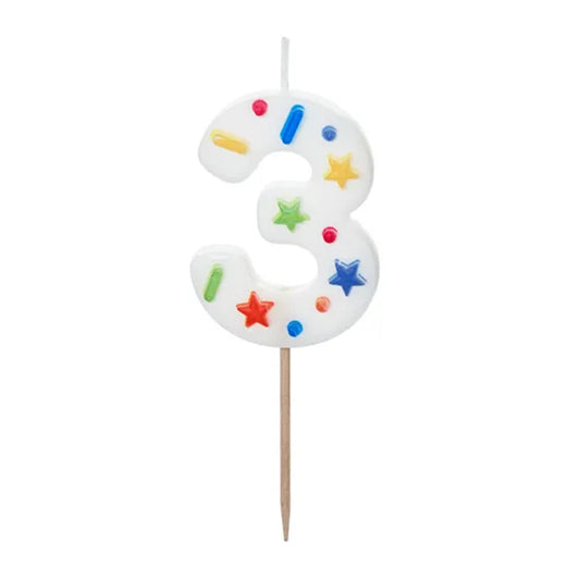 1 bougie d'anniversaire - Chiffre 3 - Confettis