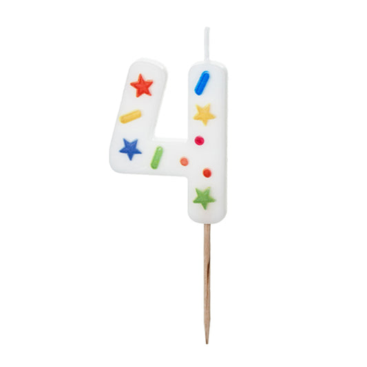 1 bougie d'anniversaire - Chiffre 4 - Confettis