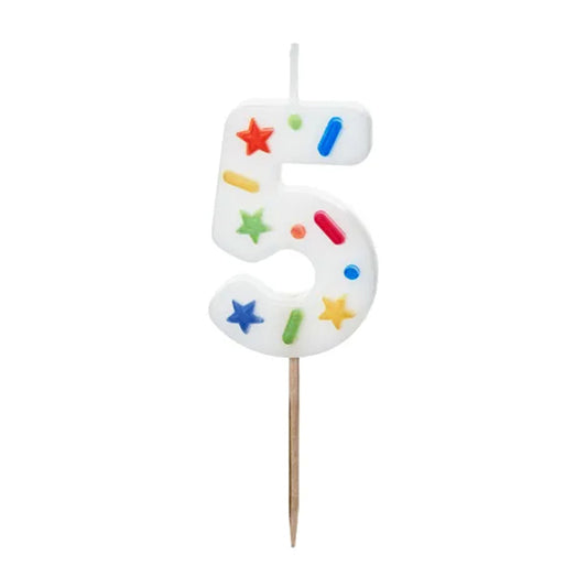 1 bougie d'anniversaire - Chiffre 5 - Confettis