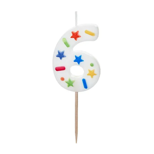 1 bougie d'anniversaire - Chiffre 6 - Confettis