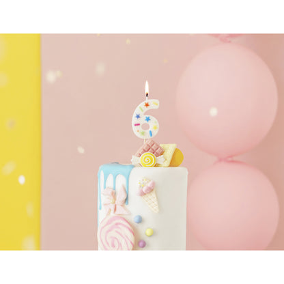 1 bougie d'anniversaire - Chiffre 6 - Confettis