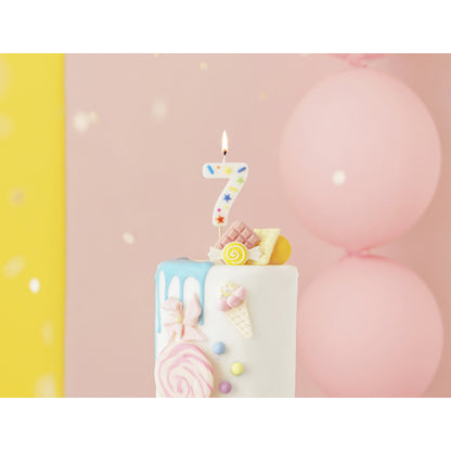 1 bougie d'anniversaire - Chiffre 7 - Confettis