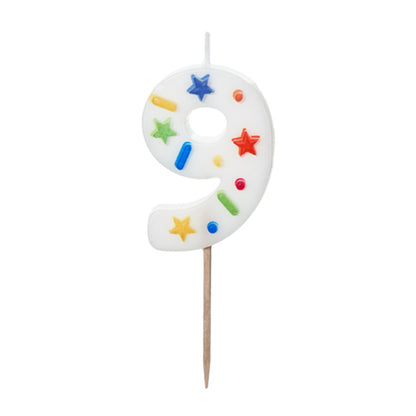 1 bougie d'anniversaire - Chiffre 9 - Confettis