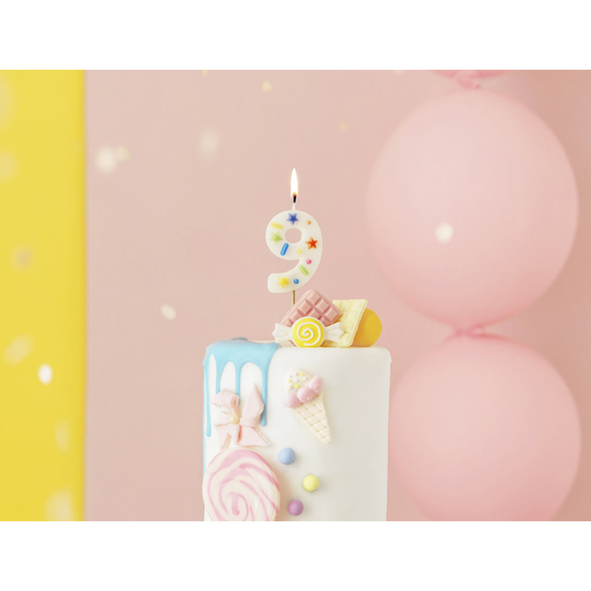1 bougie d'anniversaire - Chiffre 9 - Confettis
