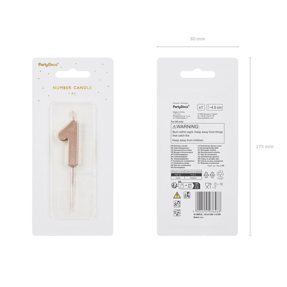 1 bougie d'anniversaire - Chiffre 1 - Or rose