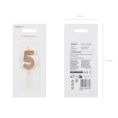 1 bougie d'anniversaire - Chiffre 5 - Or rose