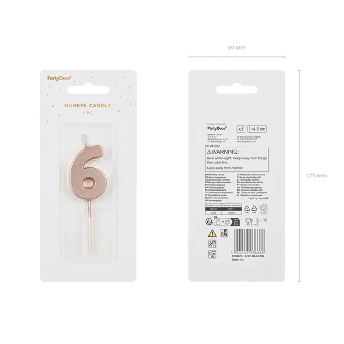 1 bougie d'anniversaire - Chiffre 6 - Or Rose