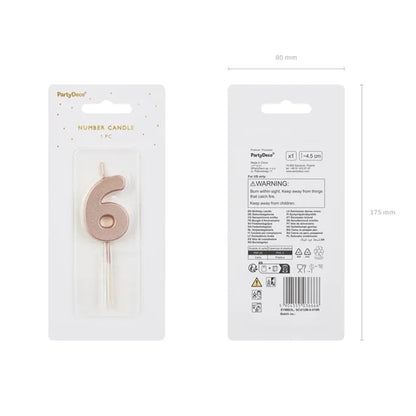 1 bougie d'anniversaire - Chiffre 6 - Or Rose