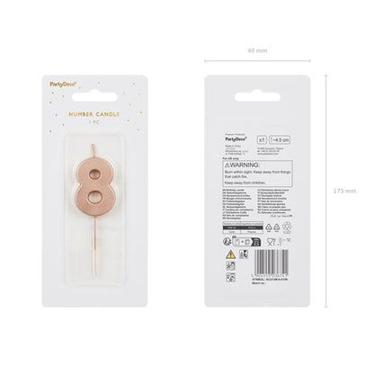 1 bougie d'anniversaire - Chiffre 8 - Or rose