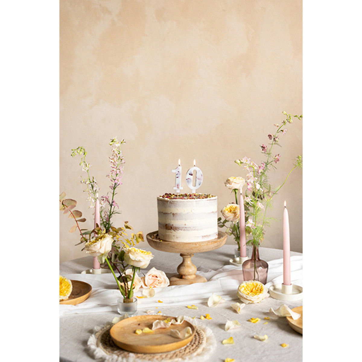 1 bougie d'anniversaire chiffre 0 - pétales