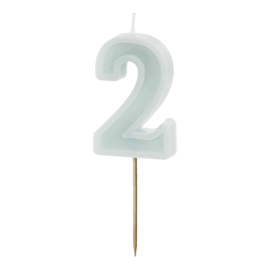 1 bougie de gâteau - chiffre 2 - menthe