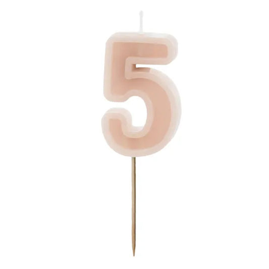 1 bougie d'anniversaire - Chiffre 5 - Rose poudré