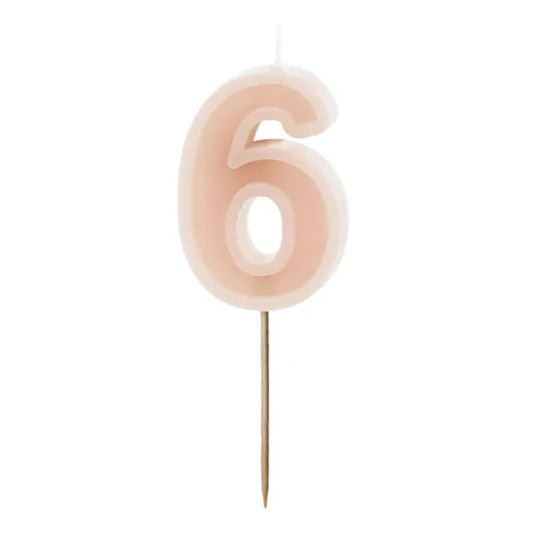 1 bougie d'anniversaire - Chiffre 6 - Rose poudré