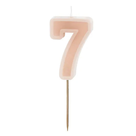 1 bougie d'anniversaire - Chiffre 7 - Rose poudré