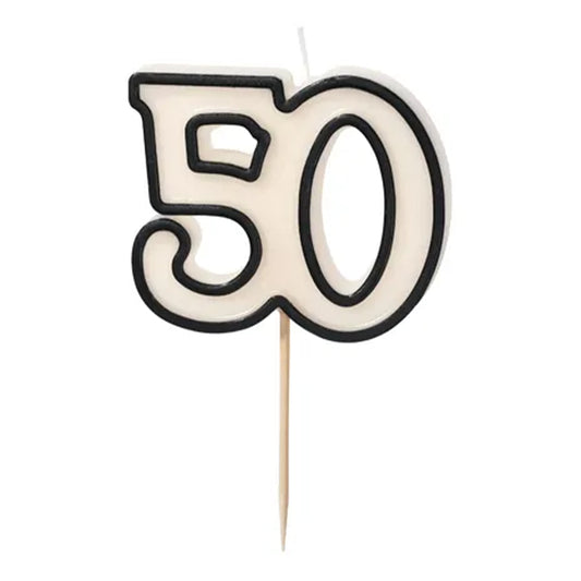 1 taartkaars - cijfer 50 - zwart/wit