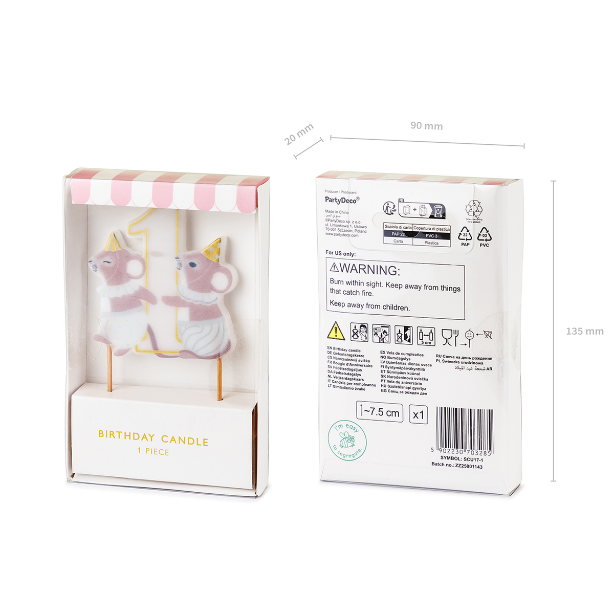 1 bougie d'anniversaire - Chiffre 1 - Souris