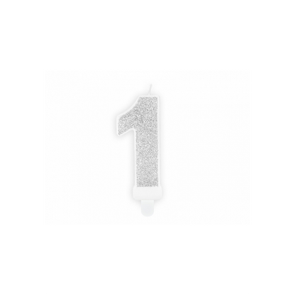 1 taartkaars - Cijfer 1 - Zilver