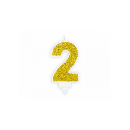 1 Bougie d'anniversaire - Chiffre 2 - Or