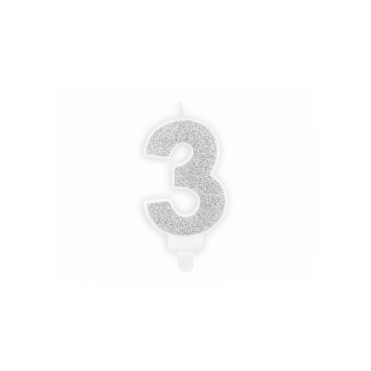 1 bougie d'anniversaire - Chiffre 3 - Argent
