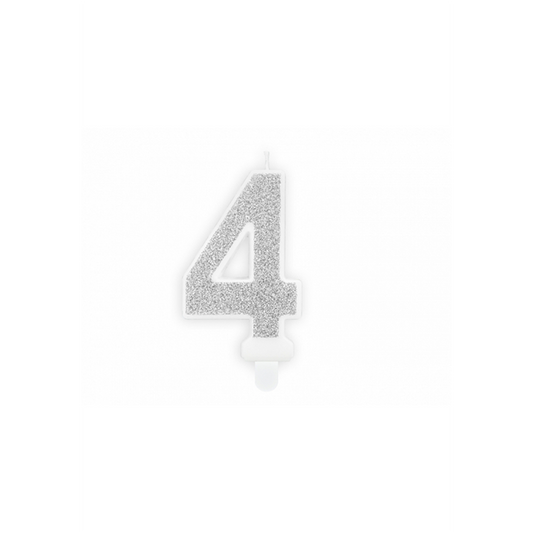 1 Bougie chiffre - nombre 4 - argenté