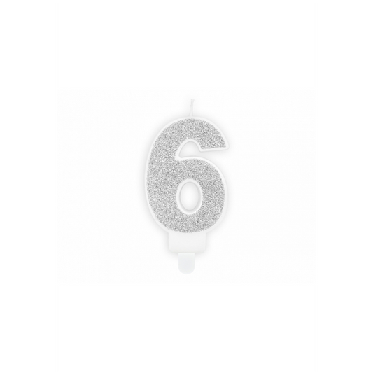 1 bougie d'anniversaire - Chiffre 6 - Argent