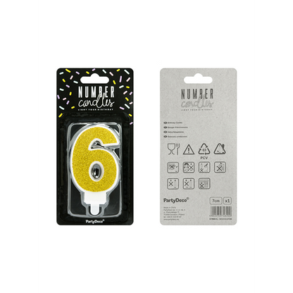 1 Taartkaars - Cijfer 6 - Goud