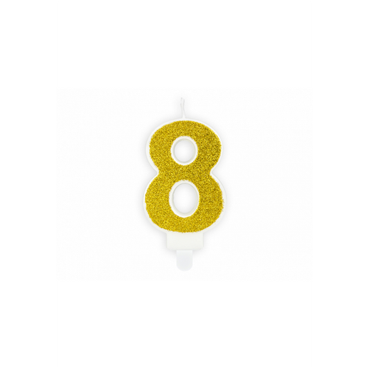 1 bougie d'anniversaire - Chiffre 8 - Or