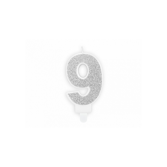 1 bougie d'anniversaire - Chiffre 9 - Argent