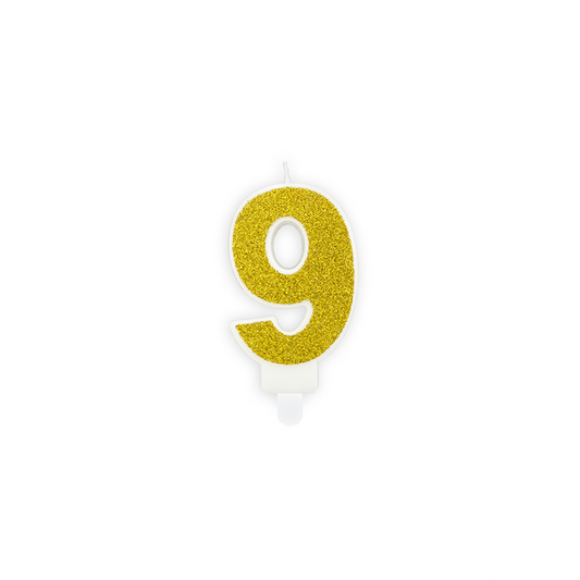 1 bougie d'anniversaire - Chiffre 9 - Doré