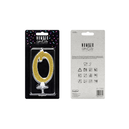 1 Bougie d'anniversaire XL - Chiffre 0 - Or Pailleté