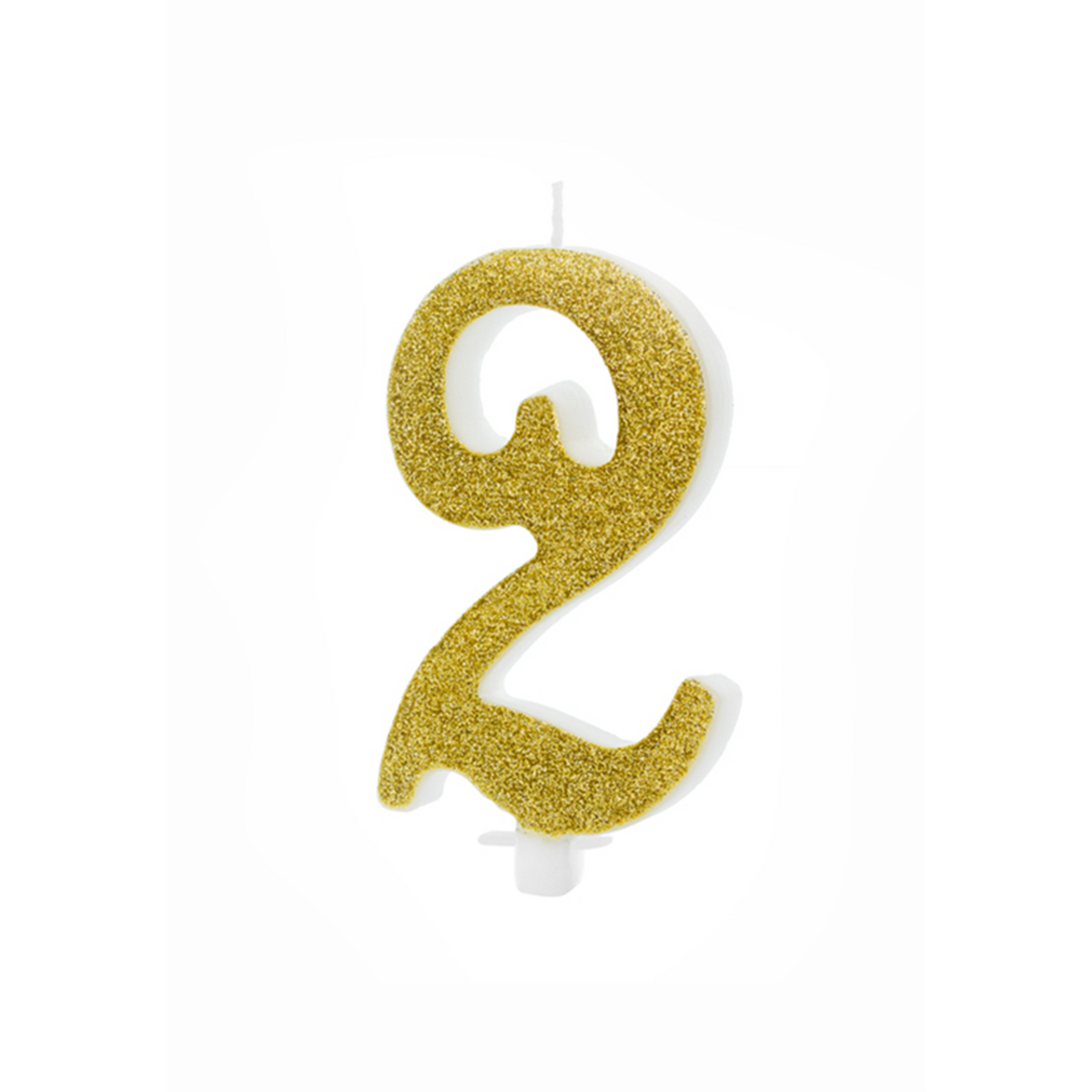 1 Bougie d'anniversaire XL - Chiffre 2 - Paillettes Dorées