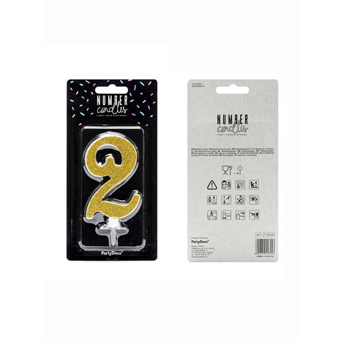 1 Bougie d'anniversaire XL - Chiffre 2 - Paillettes Dorées