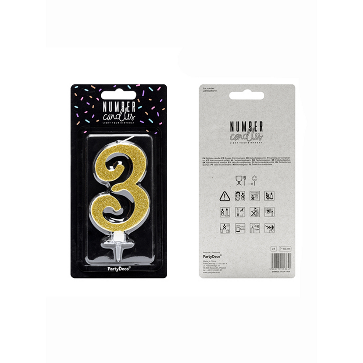 1 Bougie d'anniversaire XL - Chiffre 3 - Paillettes Dorées