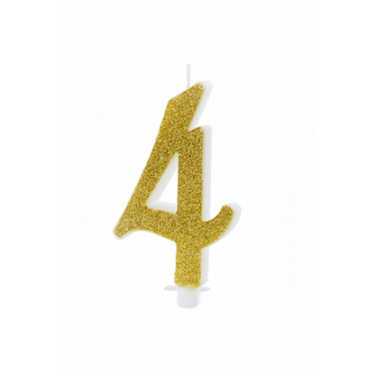 1 bougie d'anniversaire XL - Chiffre 4 - Paillettes Dorées