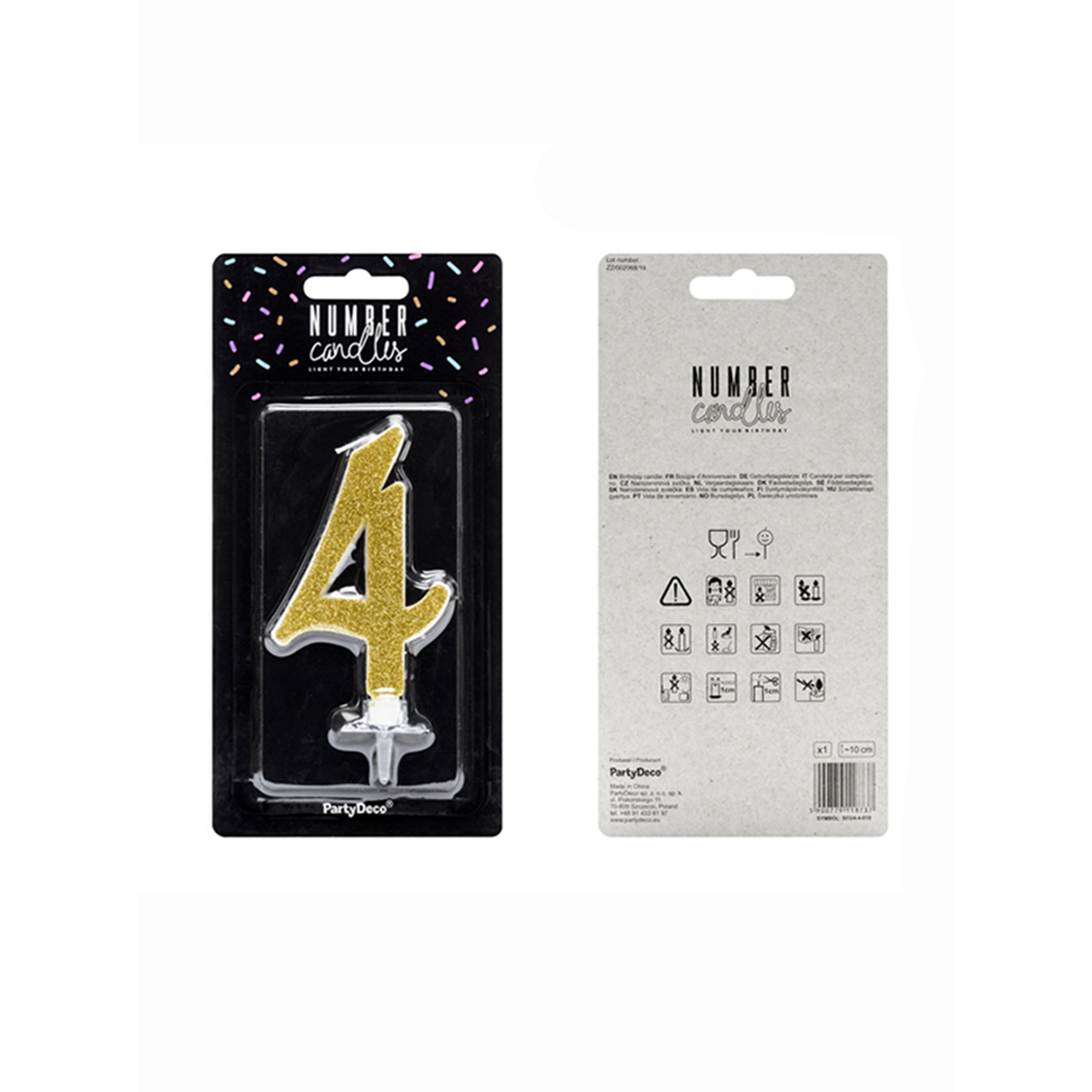 1 bougie d'anniversaire XL - Chiffre 4 - Paillettes Dorées