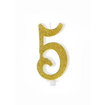 1 Bougie de gâteau XL - Chiffre 5 - Paillettes Dorées