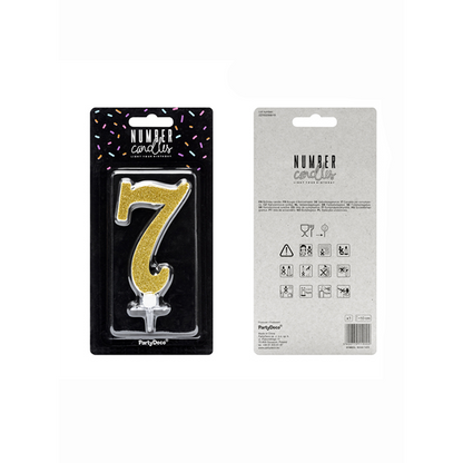 1 bougie d'anniversaire XL - chiffre 7 - paillettes dorées