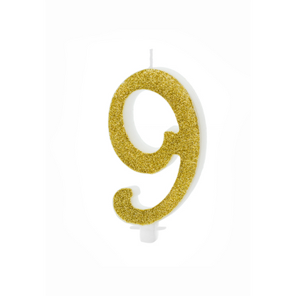 1 bougie d'anniversaire XL - Chiffre 9 - Or pailleté