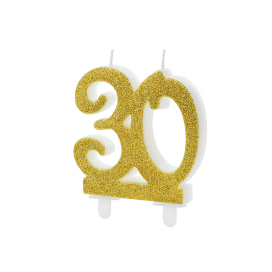 1 bougie de gâteau XL - Chiffre 30 - Or Pailleté