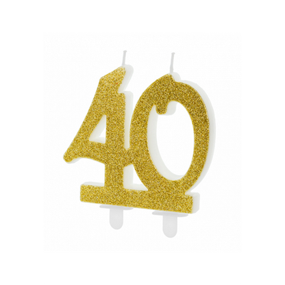 1 Taartkaars XL - Cijfer 40 - Goud Glitter