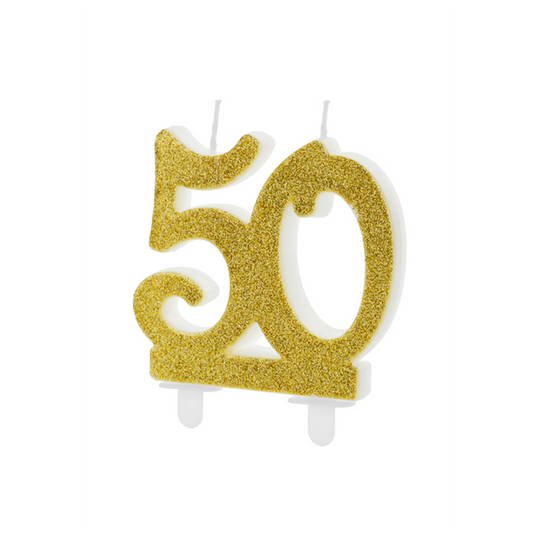 1 Bougie gâteau XL - Chiffre 50 - Paillettes Dorées