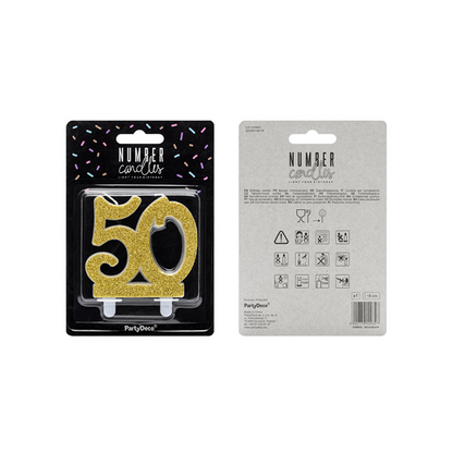 1 Bougie gâteau XL - Chiffre 50 - Paillettes Dorées