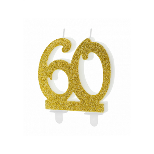 1 Bougie d'anniversaire XL - Chiffre 60 - Or Pailleté