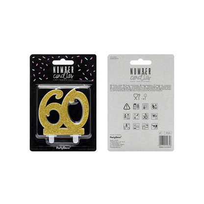 1 Bougie d'anniversaire XL - Chiffre 60 - Or Pailleté
