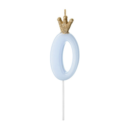 1 Bougie chiffre - 0 - Bleu clair avec couronne