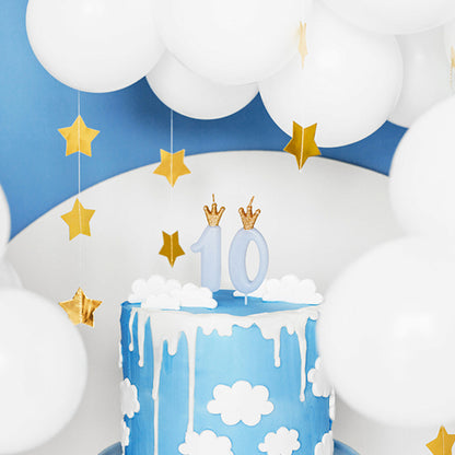 1 Bougie chiffre - 0 - Bleu clair avec couronne
