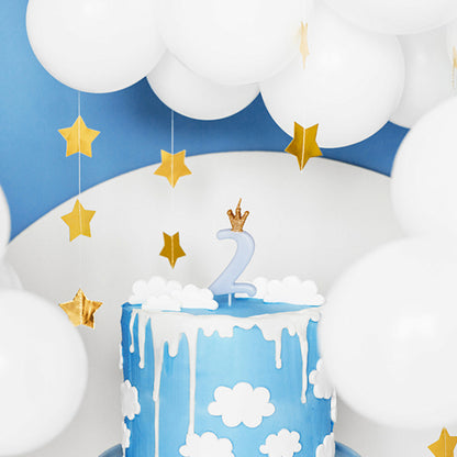 1 Bougie d'anniversaire - Chiffre 2 - Bleu clair avec couronne