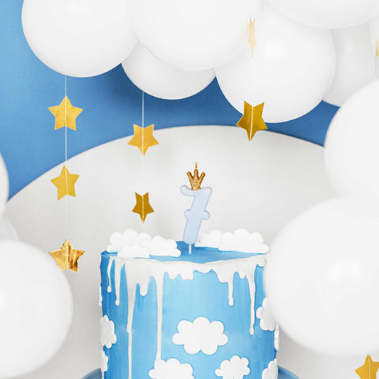 1 bougie d'anniversaire - Chiffre 7 - Bleu clair avec couronne