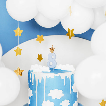 1 bougie d'anniversaire - Chiffre 8 - Bleu clair avec couronne