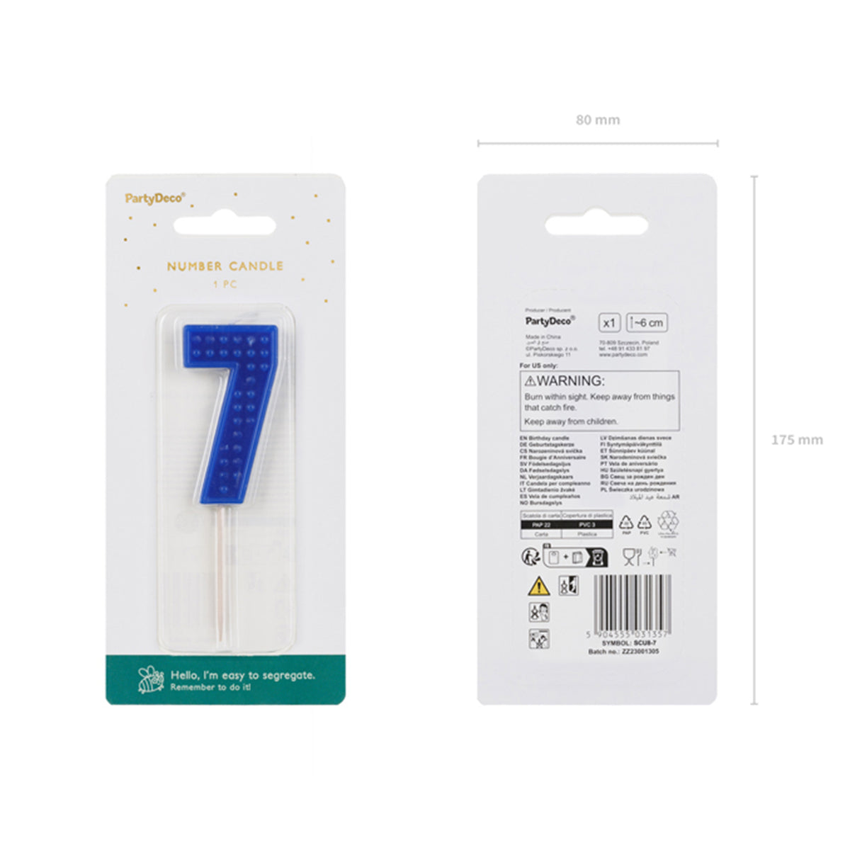 1 Bougie d'anniversaire - Chiffre 7 - bleu